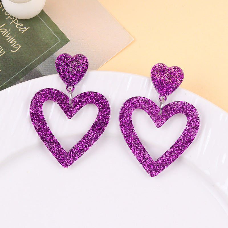 Wholesale Valentine' s Day Sparkling Pink Hollow Heart Acrylic Earrings