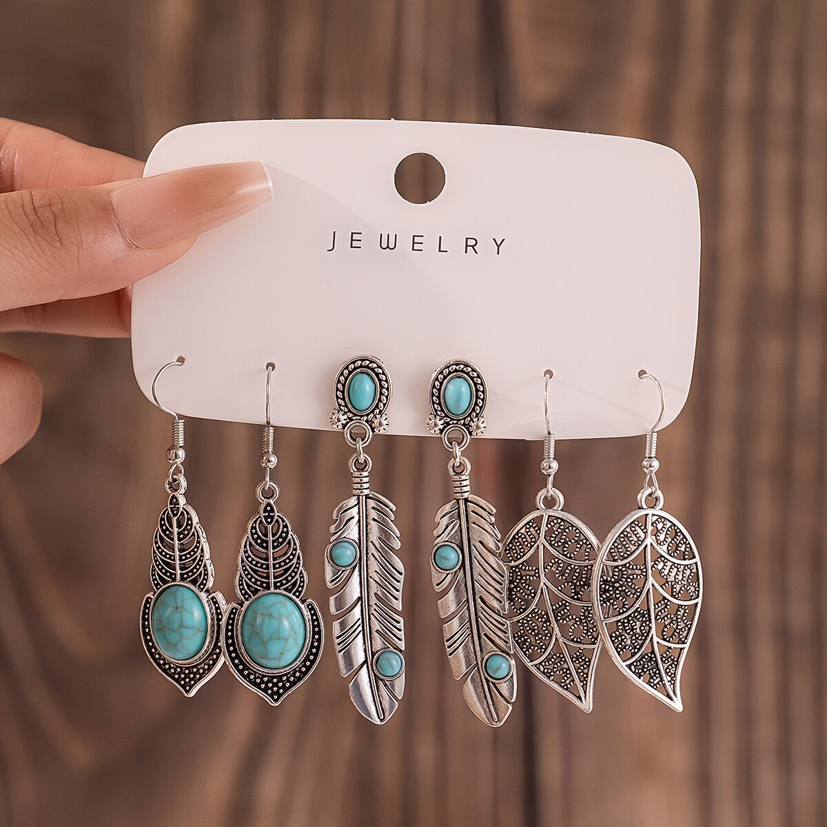 Wholesale Bohemian Chic Turquoise Long Drop Leaf Tassel Earrings Zinc Alloy Ethnic Hollow Design Everyday Wear