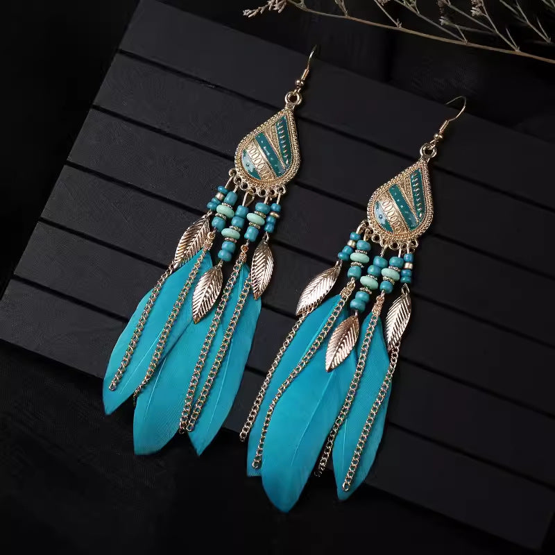 Wholesale Ethnic style super fairy high-end feather earrings