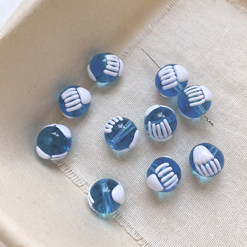 Wholesale 10pcs ocean hand drawn transparent blue jellyfish starfish glass beads