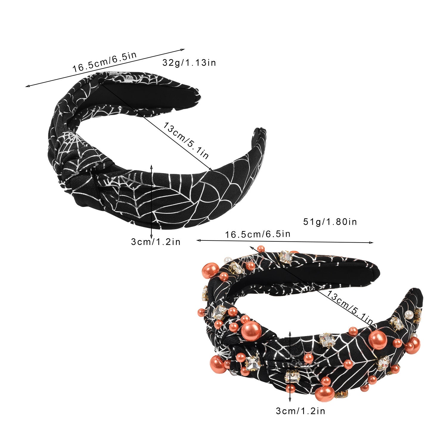 Wholesale Halloween Dark Style Spider Web Skull Fashion New Knotted Wide-brimmed Pearl Headband