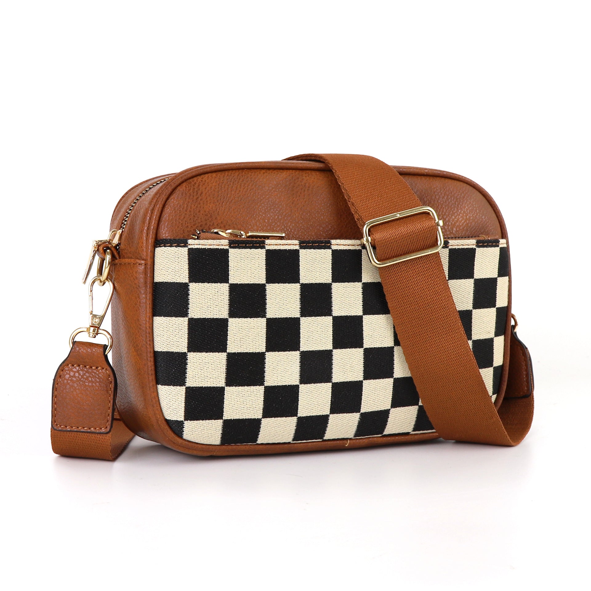 Wholesale Checkered Checkered Colorblock Zipper Shoulder Bags