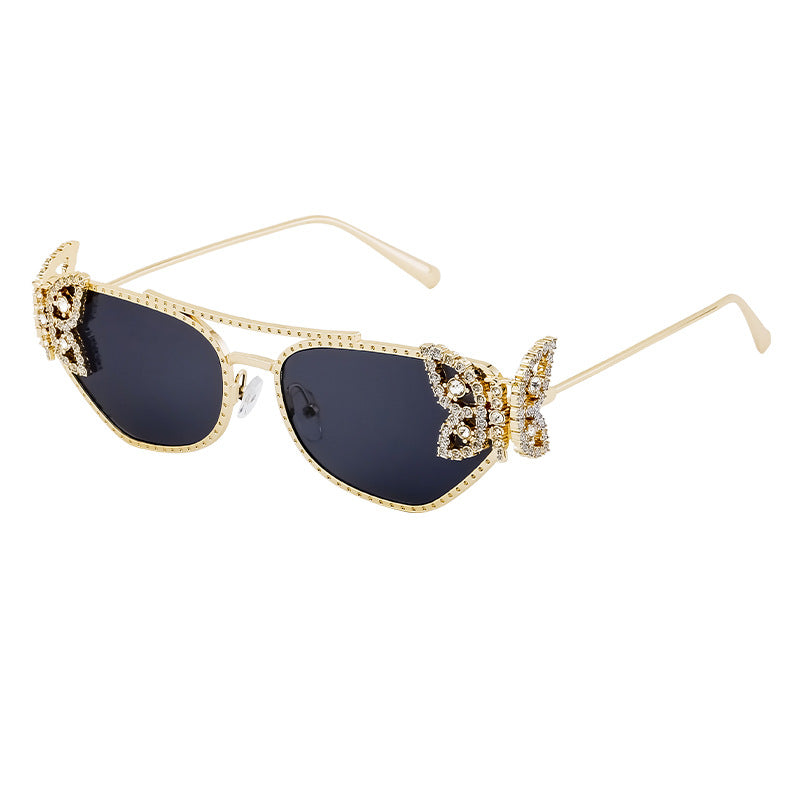 Wholesale Fashion Butterfly Diamond Square Frame Metal Temple Sunglasses