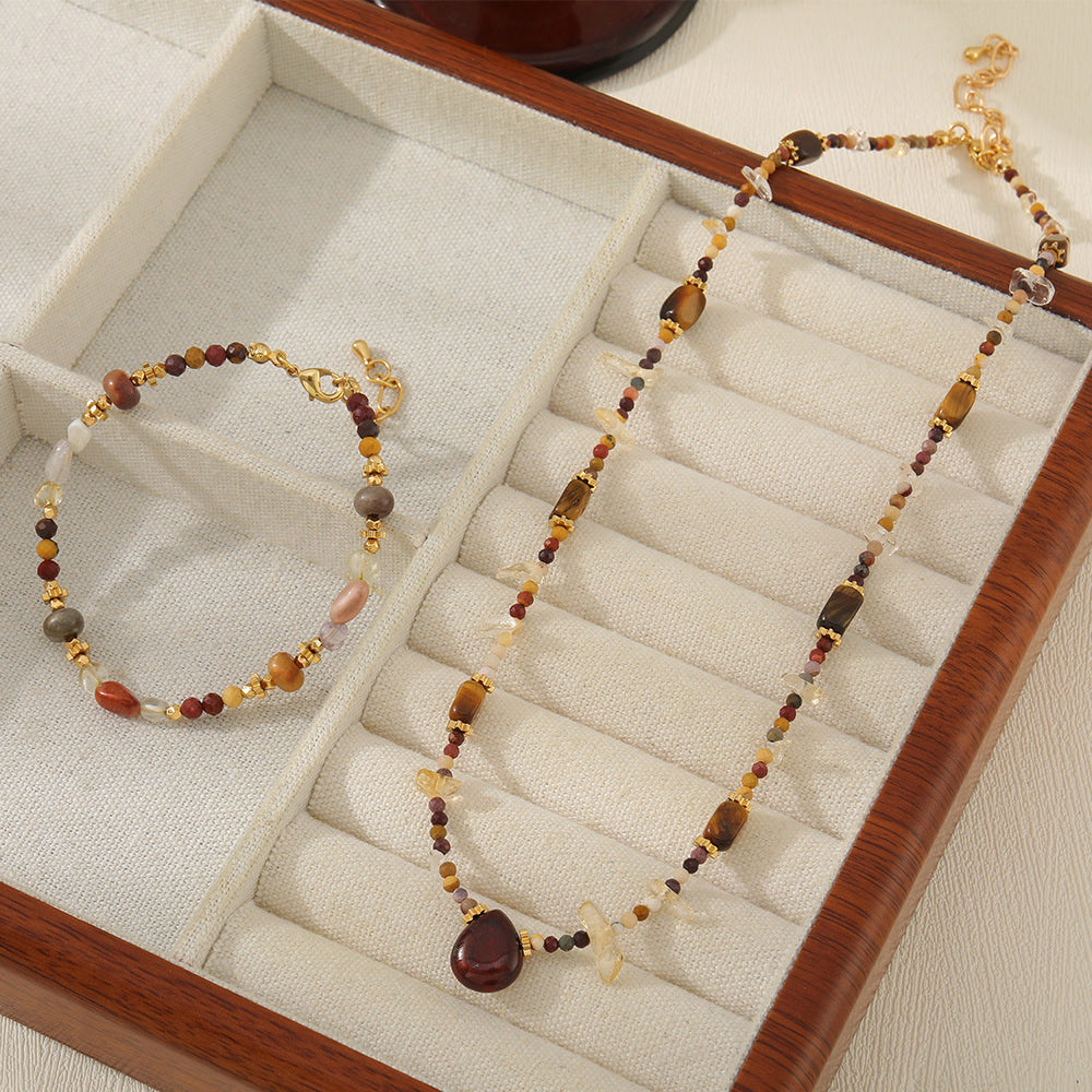 Wholesale Maillard Tiger Eye Stone Beaded Sweater Chain