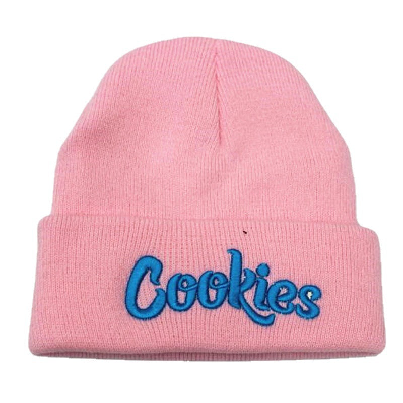 Wholesale Embroidery Knitted Autumn and Winter Pullover Warm Ear Protection Cookies Wool Hip-hop Hat