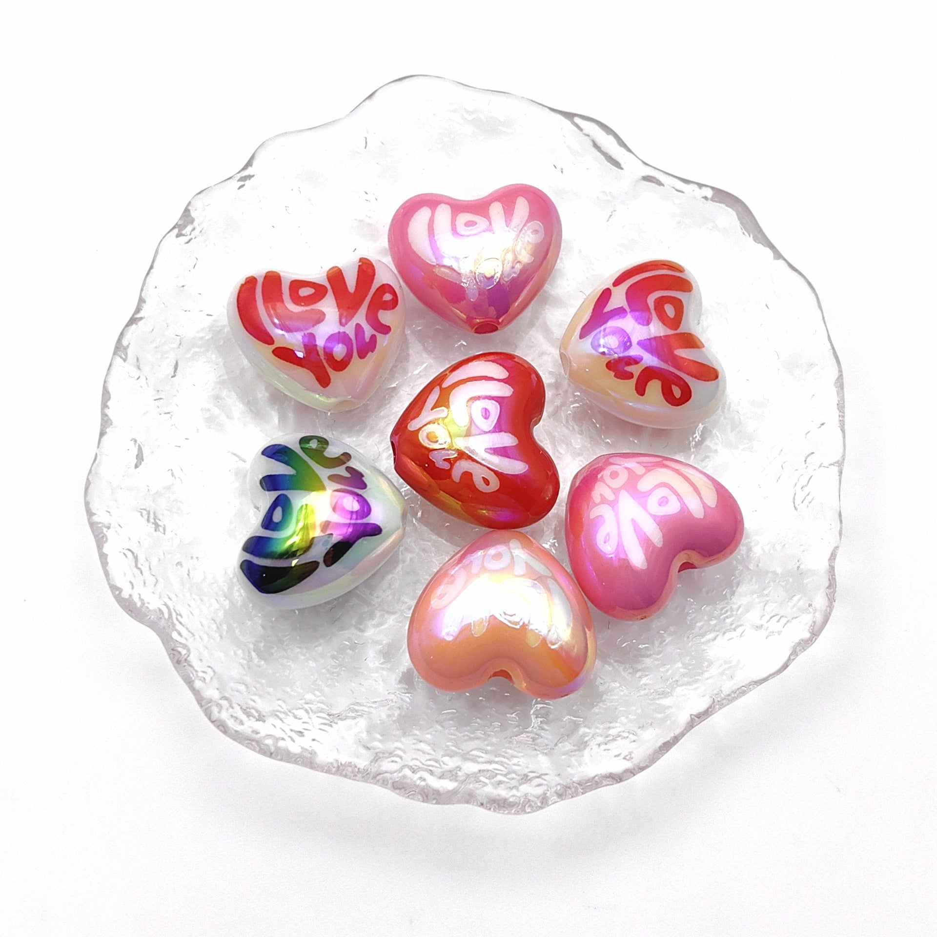 Wholesale   20pcs UV Color Plated  Printing English Love Acrylic Beads