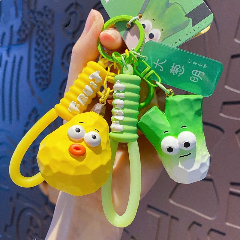 Wholesale Creative Wood Carving Style Vegetables and Fruits Series Watermelon Resin Keychain