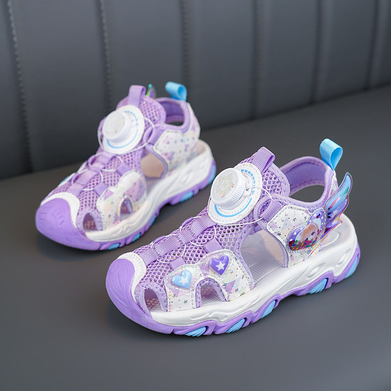 Wholesale Rotary Button Princess Shoes Girls Hollow Out Kids Shoes