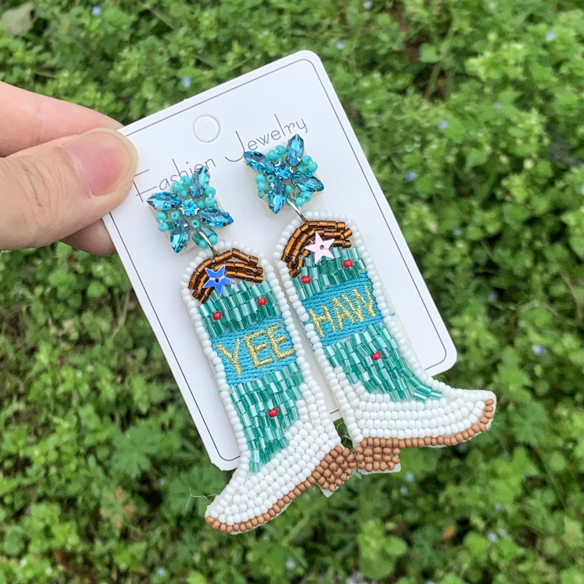 Wholesale Western Cowboy Style Boots Rice Bead Earrings