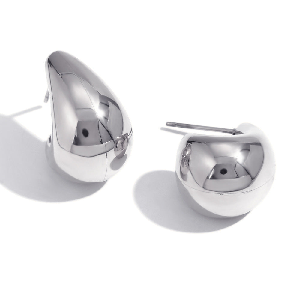 Wholesale Gold micro-inlaid geometric hollow crescent Stainless Steel Earrings