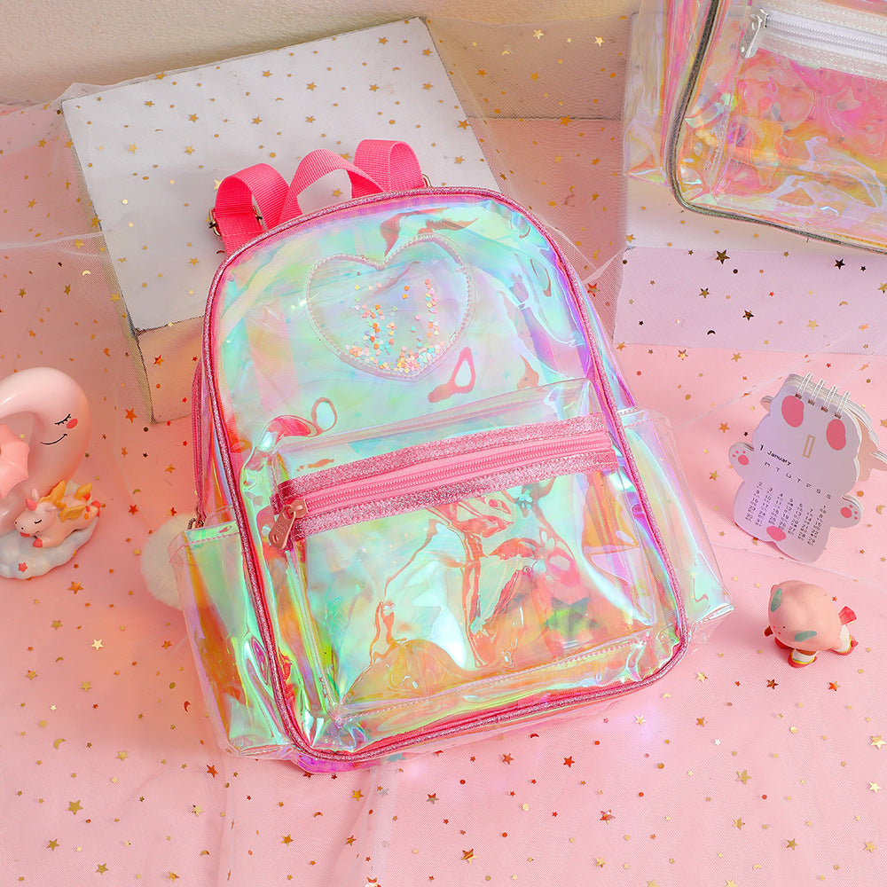 Wholesale  Transparent Kidsren' s Backpack Girl Heart Laser Travel Waterproof Leisure Bag