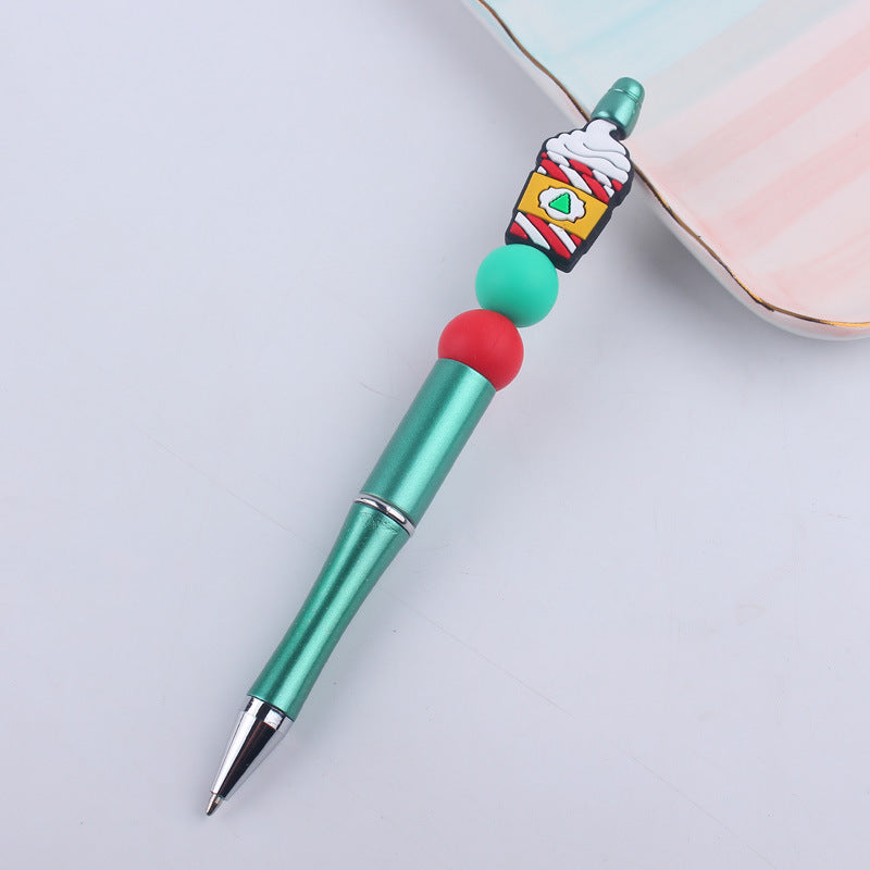 Wholesale Beaded Pens DIY Coffee Cup Silicone Teether Handmade Beaded Colorful Plastic Ballpoint Pen