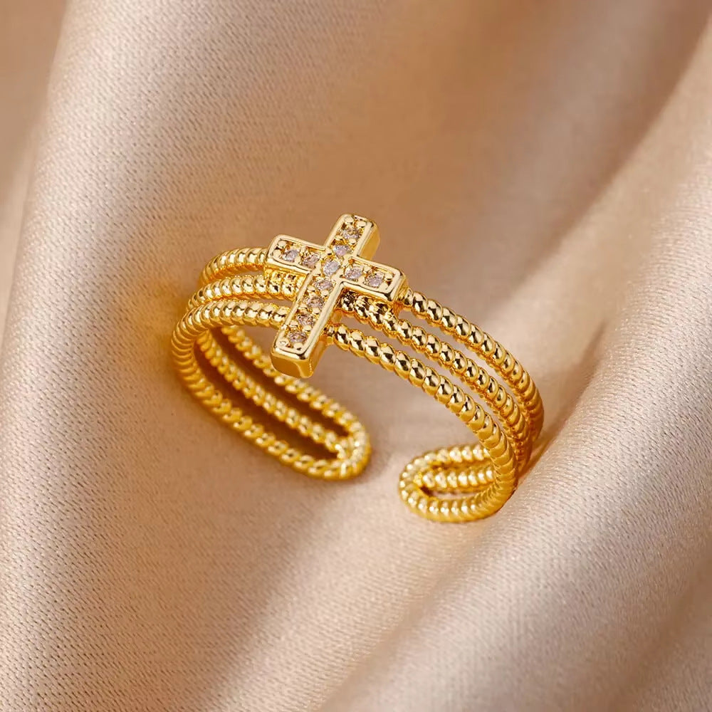 Wholesale stainless steel geometric ring niche design adjustable ring