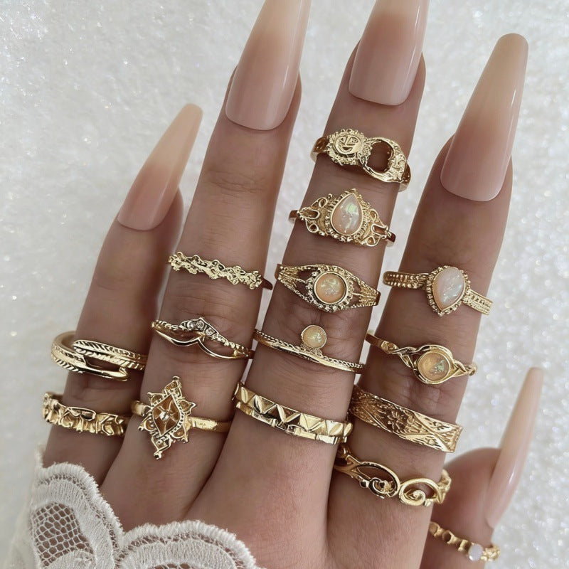 Wholesale Geometric Retro Irregular Diamond Set Ring Set