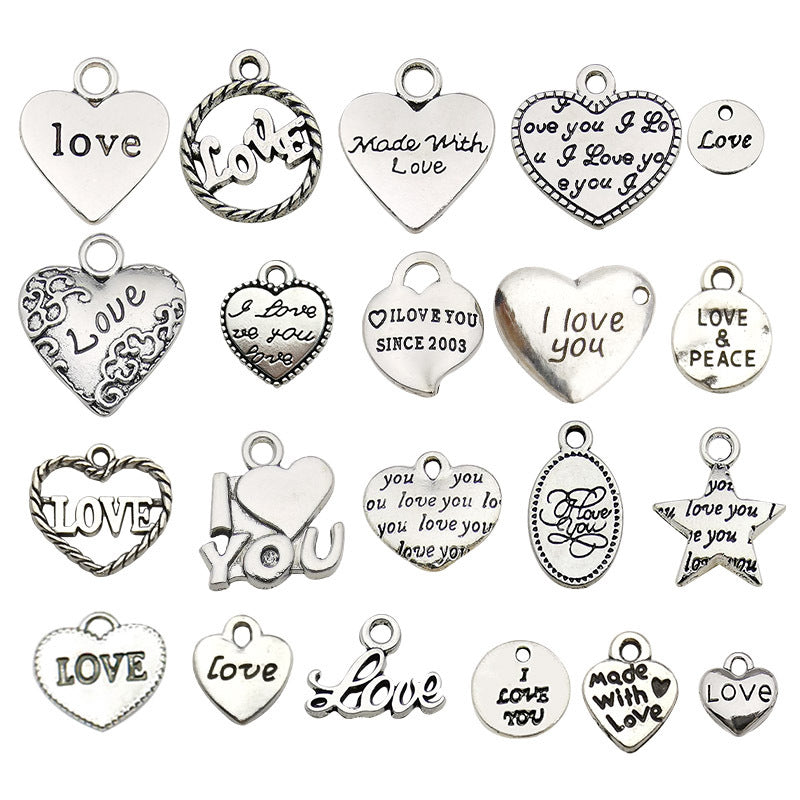 Wholesale 1 Antique Silver Alloy Simulation Heart-shaped English Letter DIY Pendant