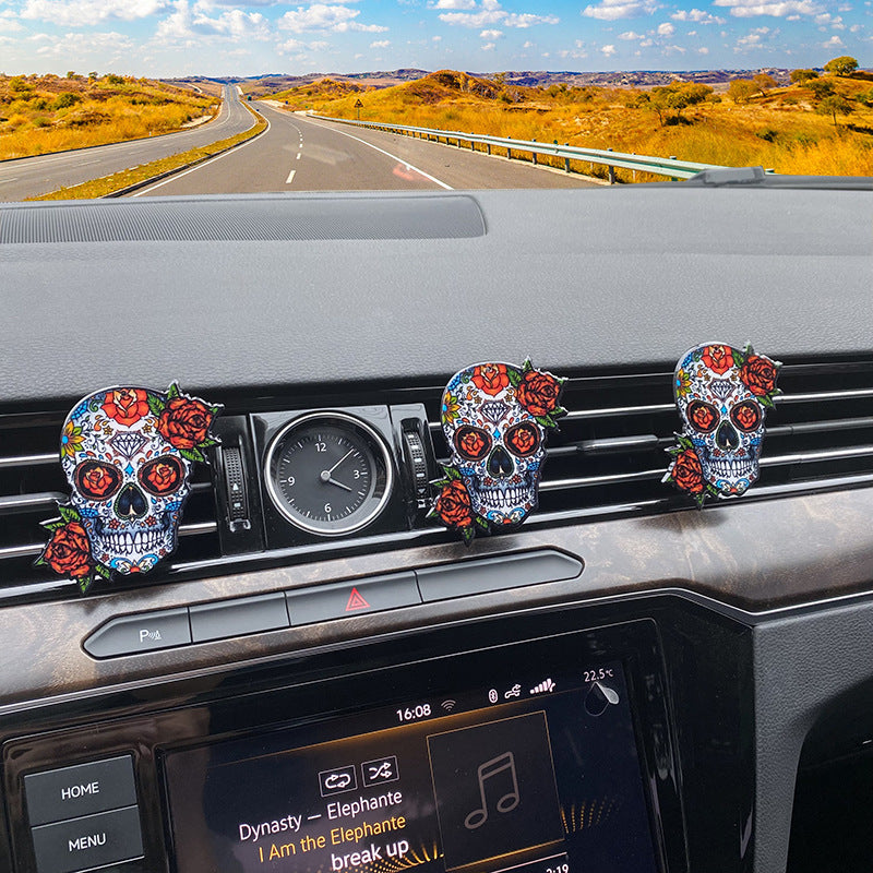 Wholesale Calavera Acrylic Rose Skull Car Air Conditioner Outlet perfume