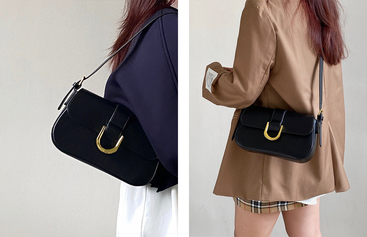 Wholesale Vintage Burgundy Horseshoe Buckle Shoulder Crossbody Bag