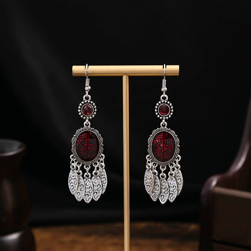 Wholesale Turquoise Bohemian Owl Dream Catcher Feather Alloy Earrings