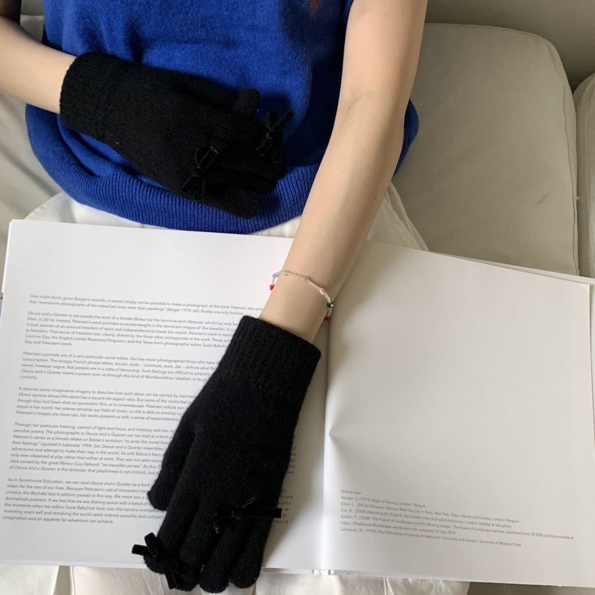 Wholesale Cute Butterfly Decoration Autumn and Winter Warm Fingerless Touch Screen Knitted Wool Gloves