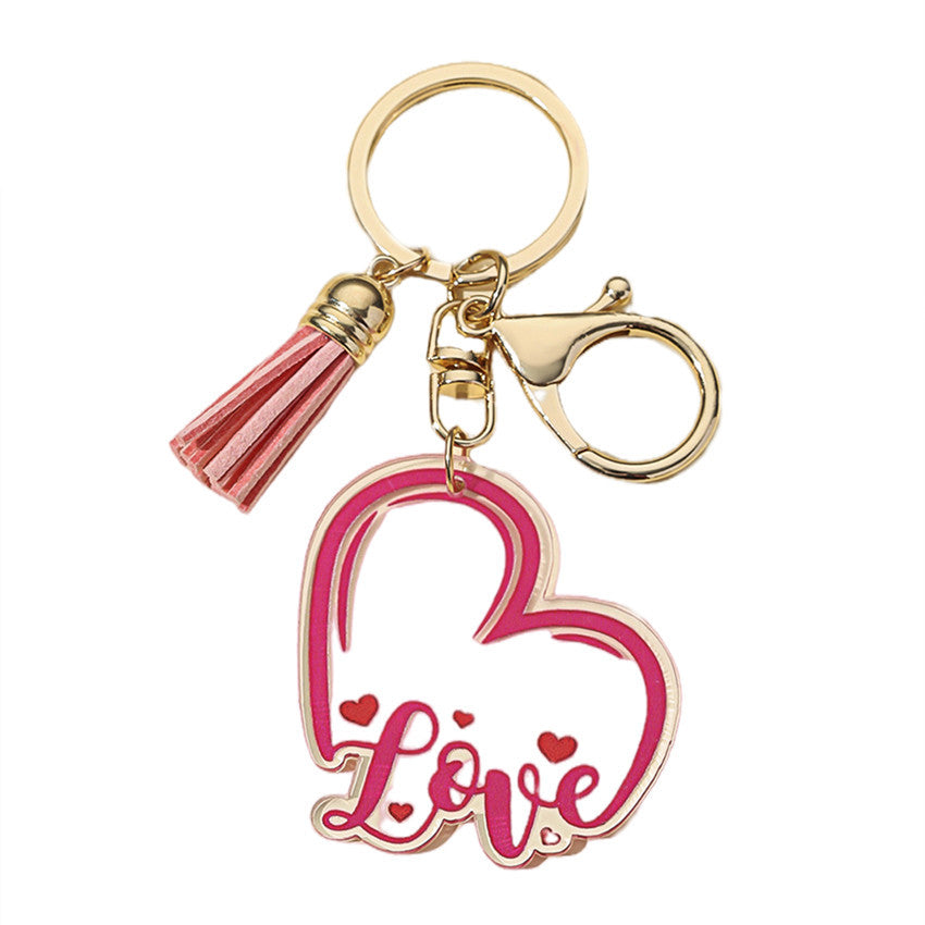 Wholesale Valentine's Day LOVE Pink Acrylic Love Tassel Keychain