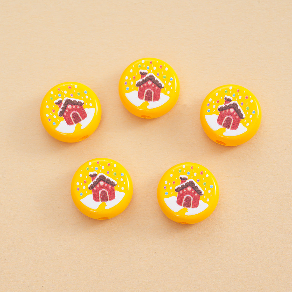 Wholesale 10pcs Christmas Series Printed Acrylic Disc Beads