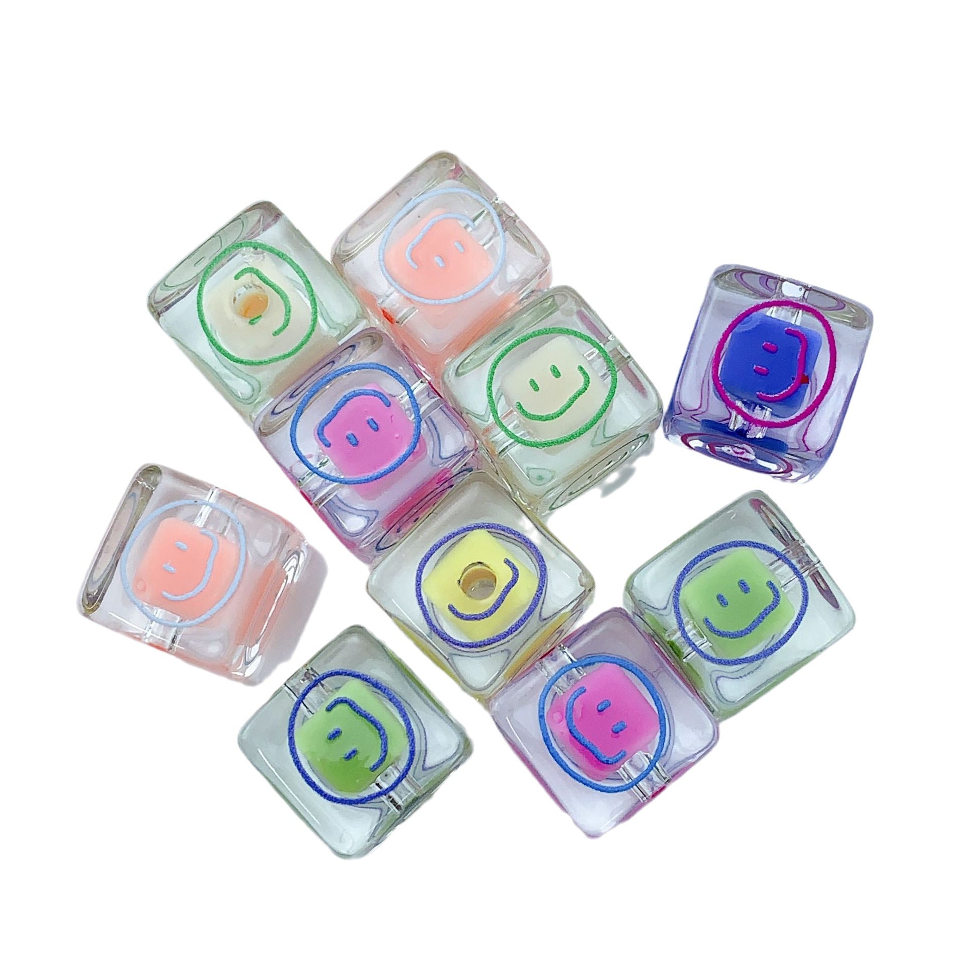 Wholesale 10pcs Cute Cartoon Blocks Transparent Smiling Acrylic Beads