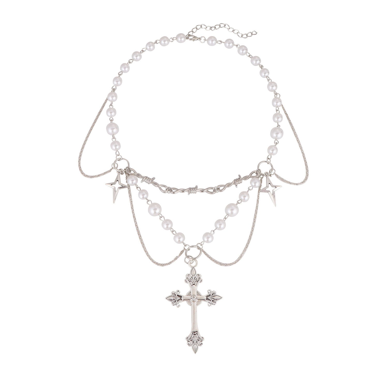 Wholesale Imitation Pearl Tassel Cross All-match Fashion Necklace
