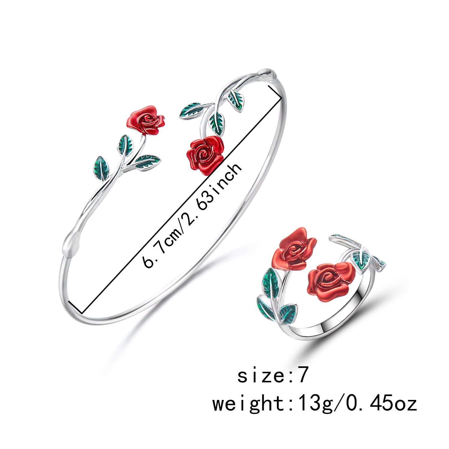 Wholesale Alloy Oil Drop Rose Open Bracelet Ring Set