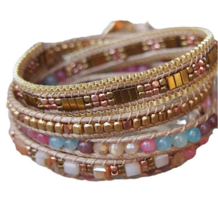 Wholesale Vintage Natural Stone Multi-layer Beaded Braided Wrap Bohemian Bracelet