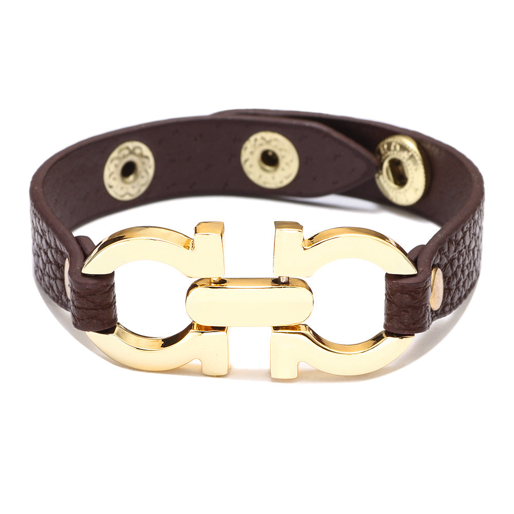 Wholesale PU leather alloy geometric leather personalized bracelet