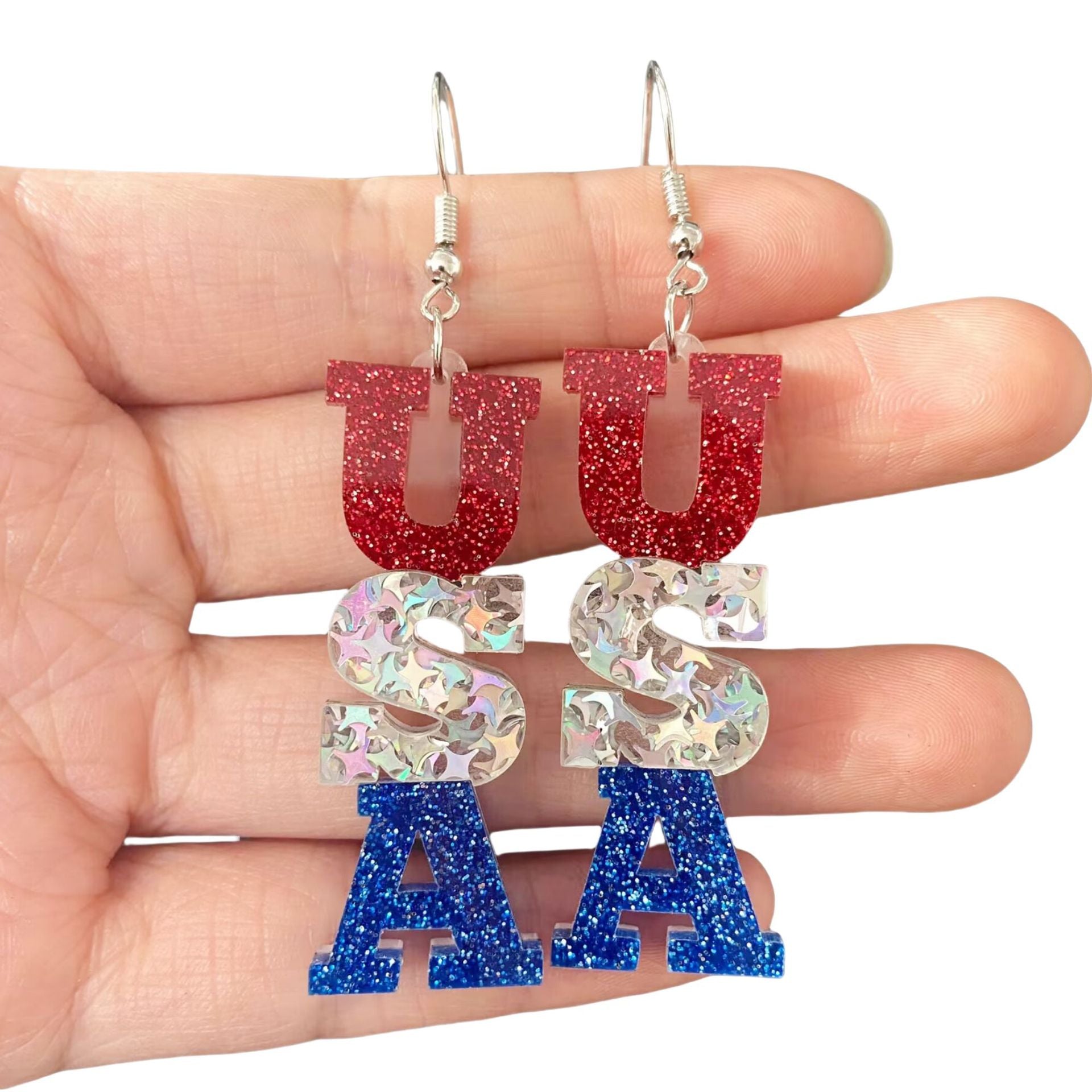 Wholesale American Independence Day red, white and blue striped heart and star earrings