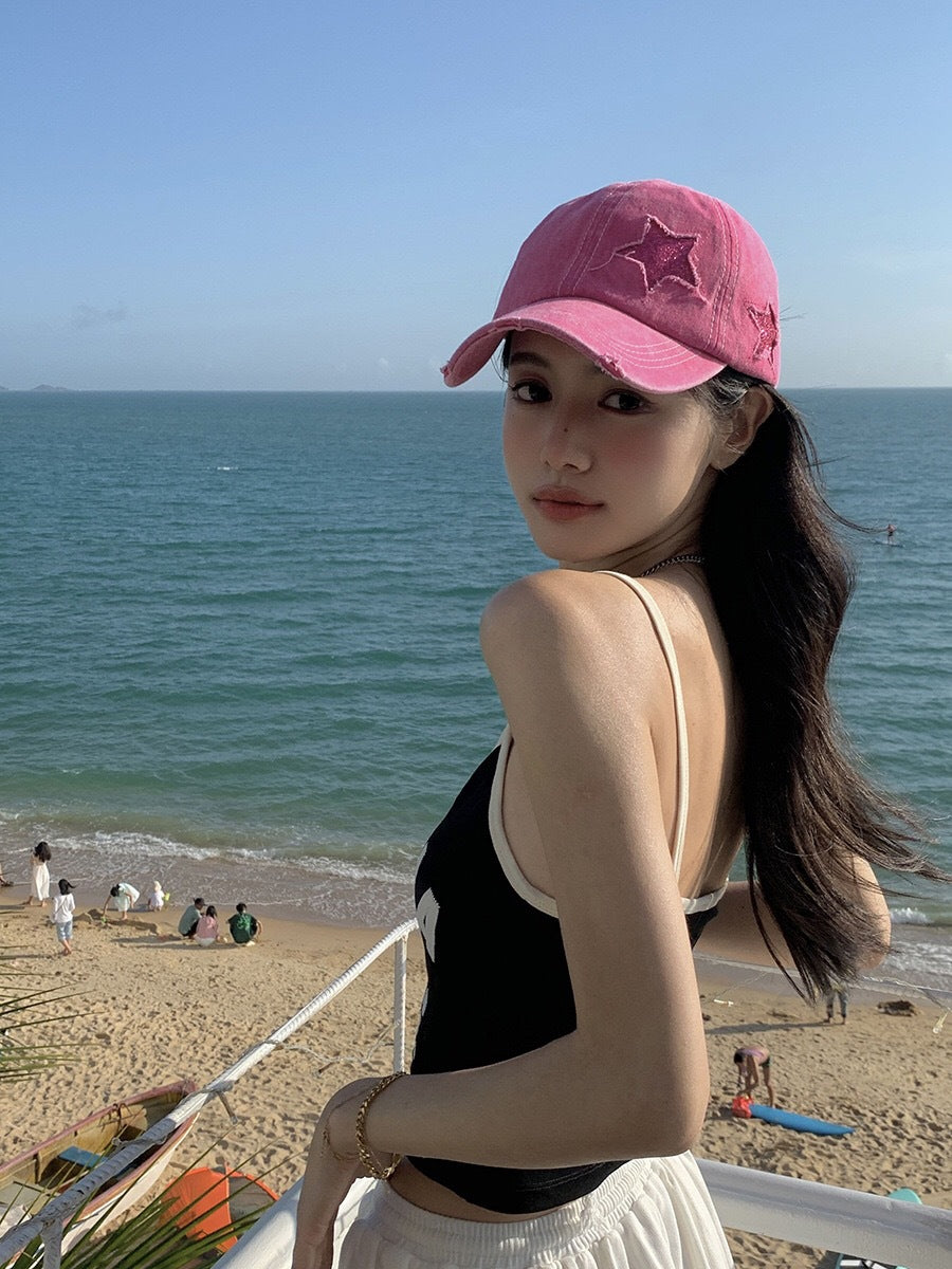 Wholesale Retro hole pink wide cap baseball cap