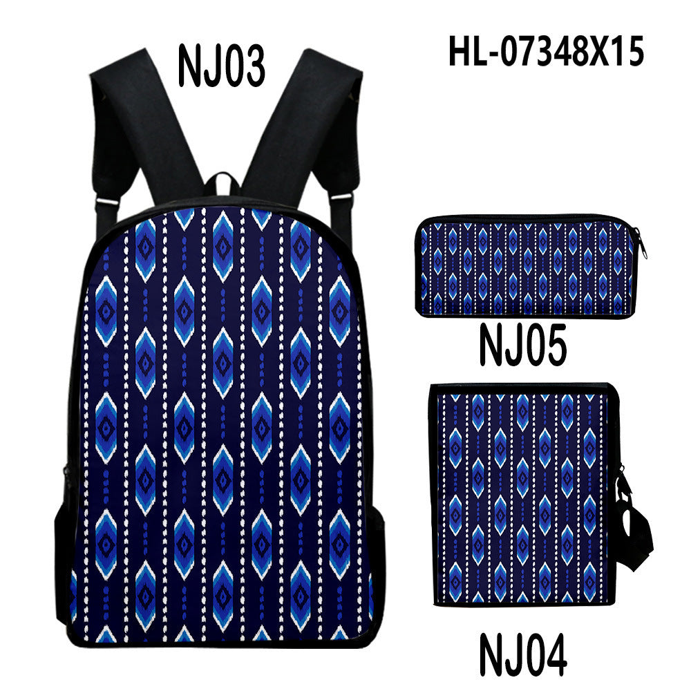 Wholesale Canvas Aztec Pattern Backpack Shoulder Bag Pencil Case Set