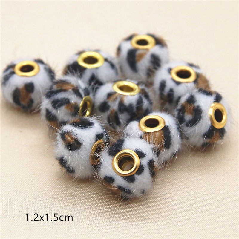Wholesale 10PCS Straight Hole Leopard Print Cloth Fur Ball Beads Loose Beads Fabric Separator Beads