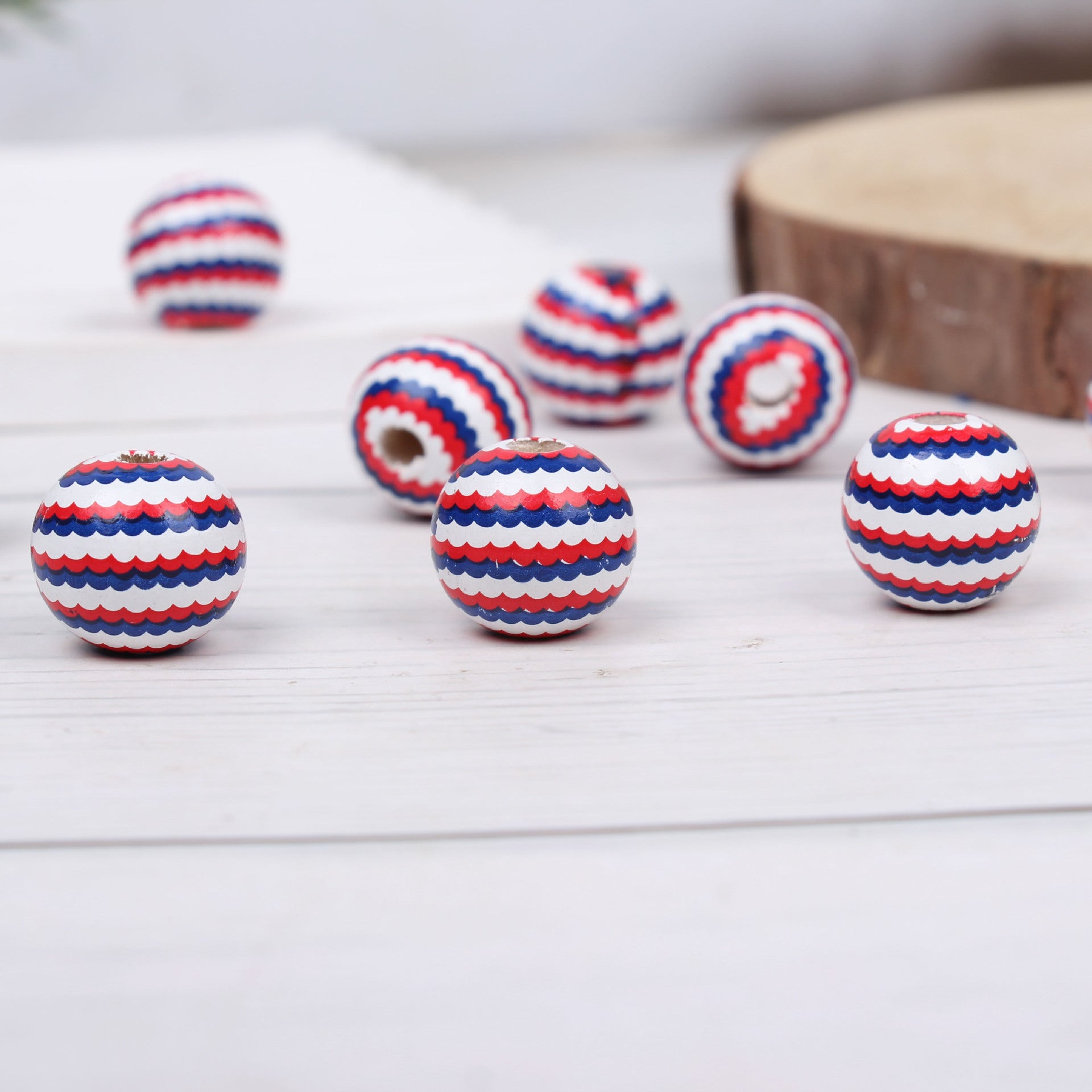 Wholesale 20pcs American Independence Day Five-pointed Star Balloon Wooden Beads
