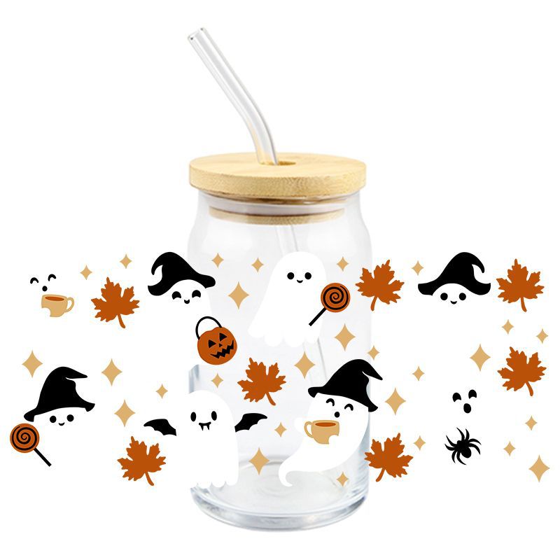 Wholesale 5pcs Pumpkin Cute Ghost Halloween 16oz Cup UV DTF Wraps