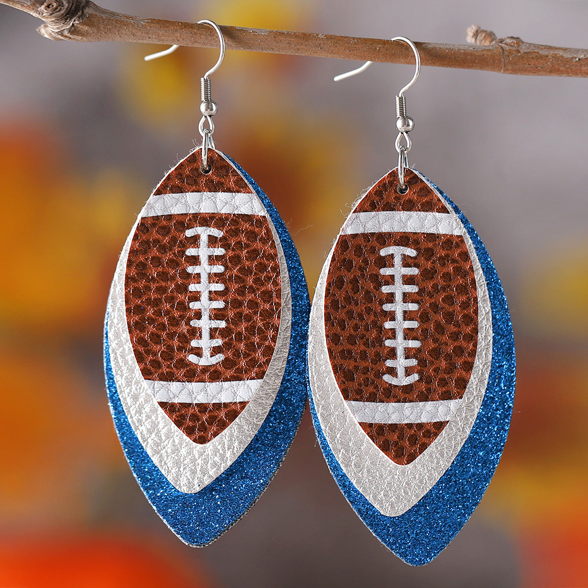 Wholesale Rugby Sequins Three-layer Leather Water Drop Pendant Earrings Sports Ear Jewelry
