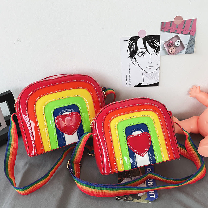 Wholesale PU Rainbow Love Color Block Messenger Bag