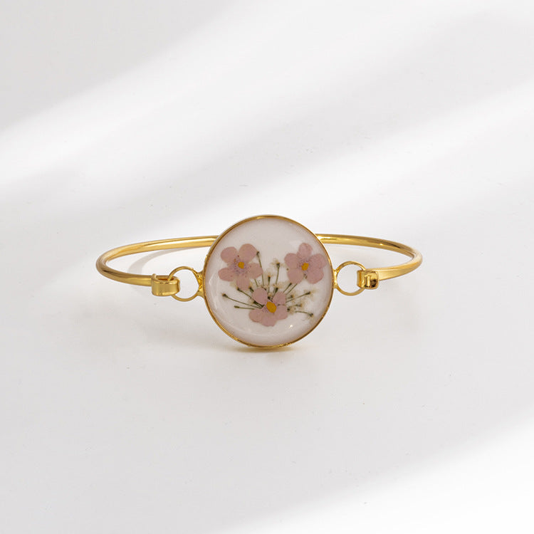 Wholesale 6pcs Dried Flower Resin Copper Simple Bracelet