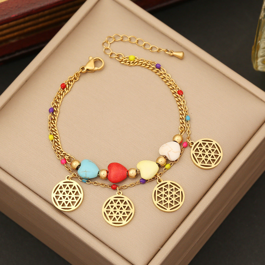 Wholesale Tree of Life Heart Turquoise Color Drip Oil Stainless Steel Bracelet