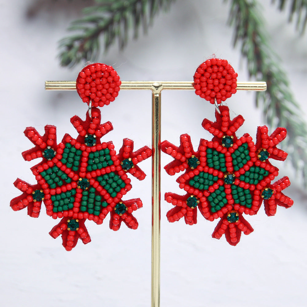 Wholesale Christmas Tree Style Exaggerated Pure Handmade Beaded Rice Bead Earrings