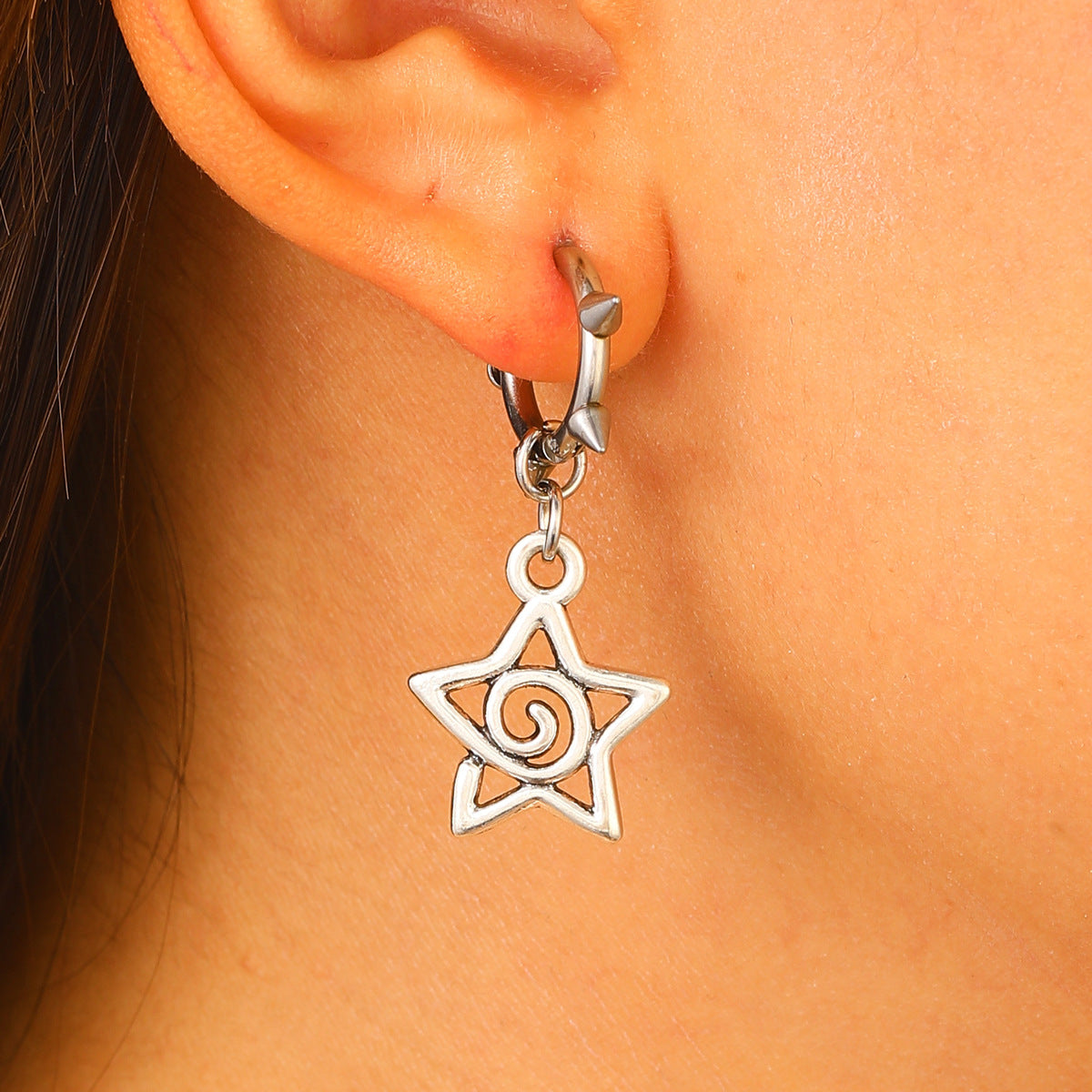 Wholesale Pentagram Swirl Cut-out Retro Punk Earrings