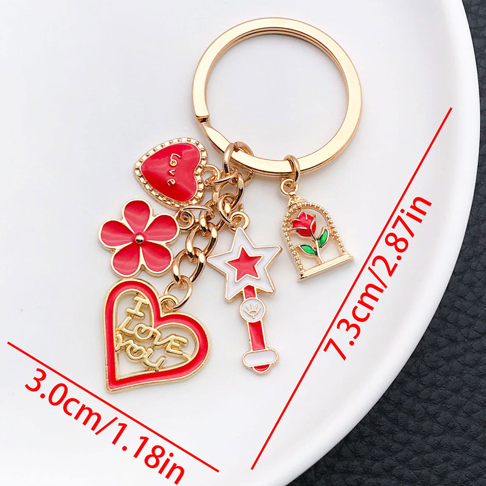 Wholesale Red Magic Wand Love Rose Cherry Blossom  Metal Keychain