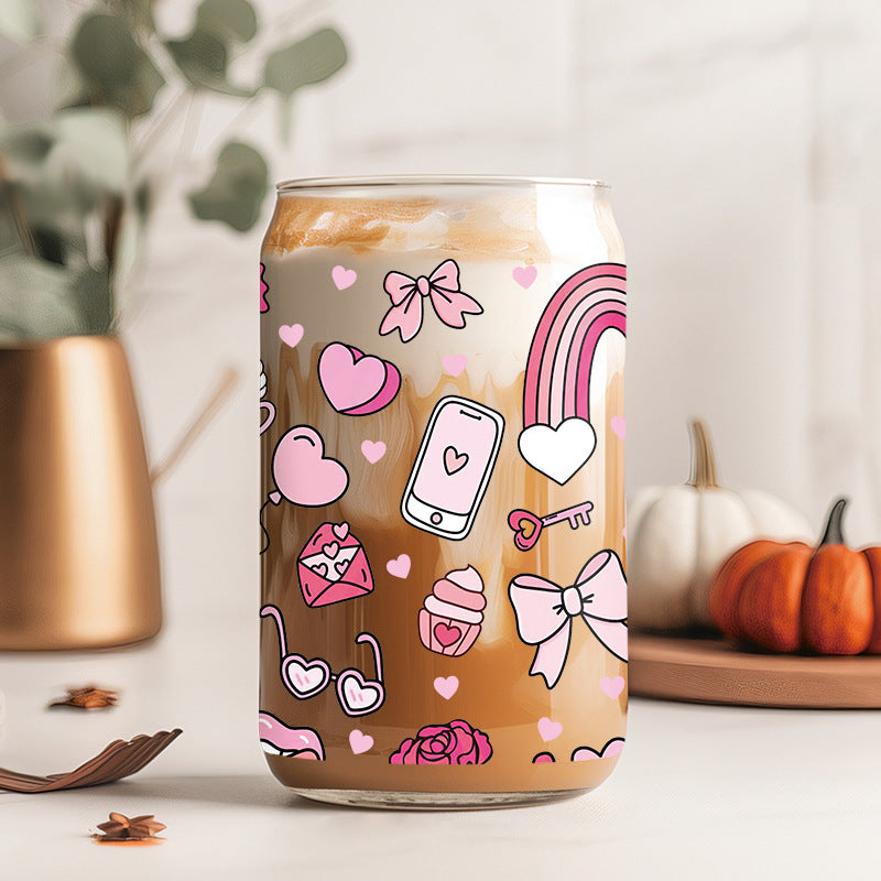 Wholesale Pink Hearts  16oz Cup UV DTF Wraps