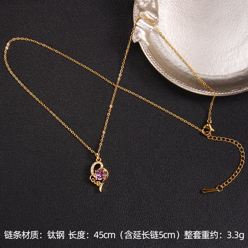 Wholesale Purple Zircon Necklace Heart Pendant Jewelry