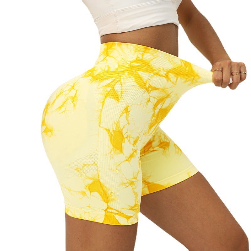 Wholesale Spot High Waist Tie Dye Sports Outdoor Shorts Tight Hip Breathable Peach Yoga Fitness