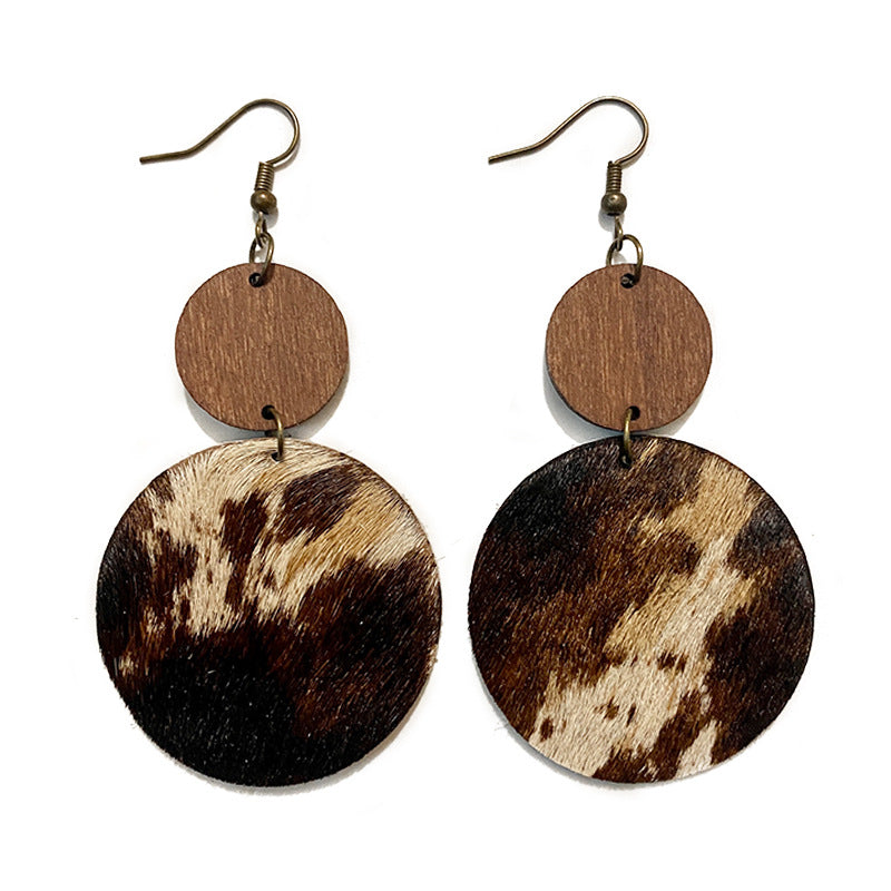 Wholesale Vintage Western Wood Leather Horsehair Earrings