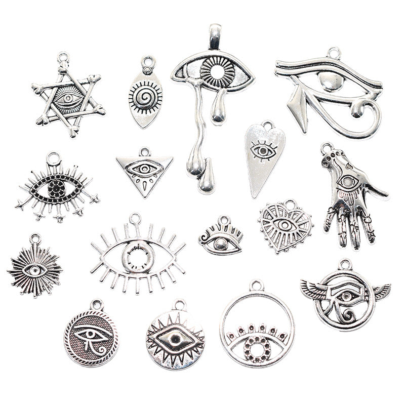 Wholesale Antique Silver Alloy Eye Of Horus Pendant 16 Styles For Necklace Keychain DIY Jewelry Accessory