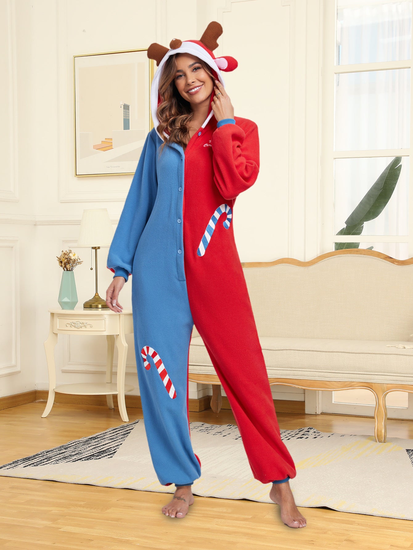 Wholesale Autumn and Winter Polar Fleece Animal Cartoon One-piece Cute Deer Hooded Pajamas