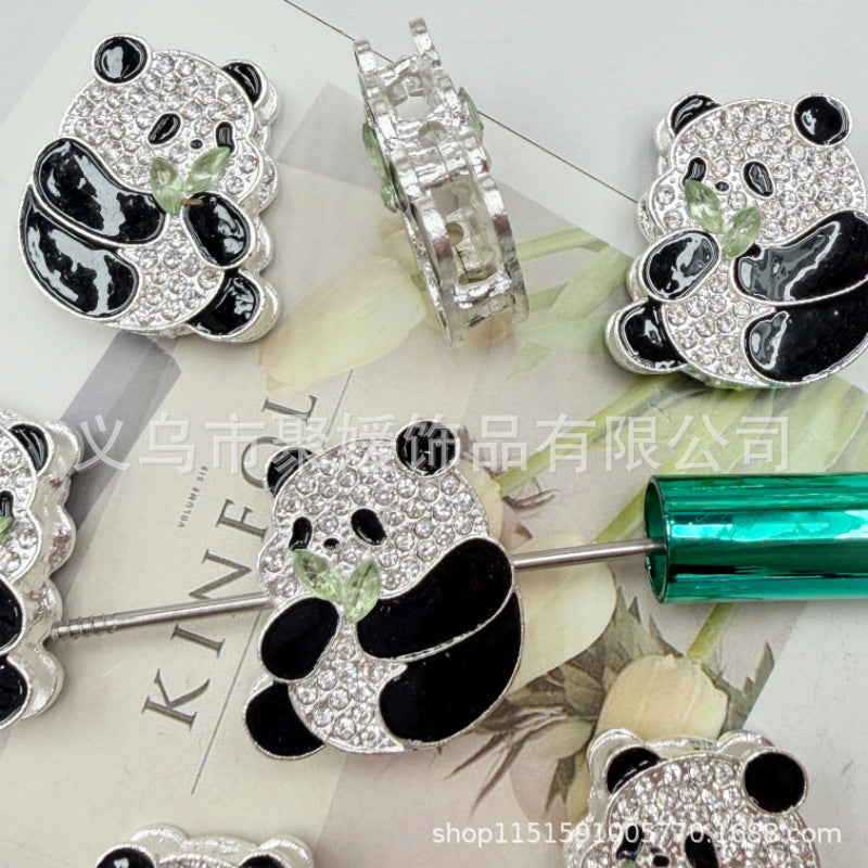 Wholesale 20pcs Double sided alloy diamond inlaid panda beads